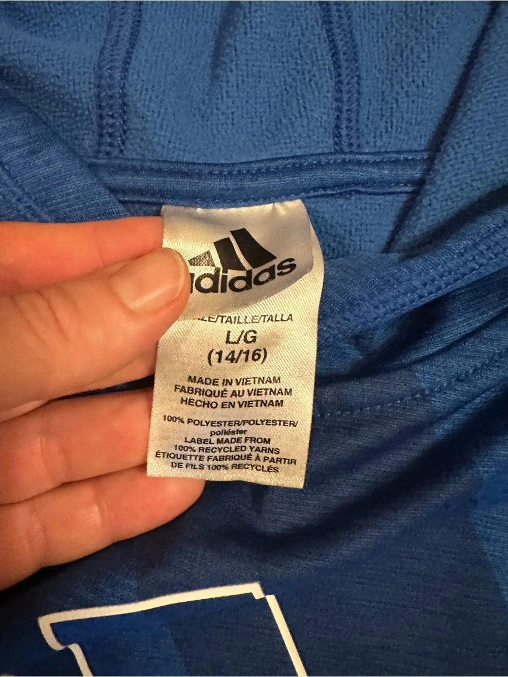 Adidas Youth Blue Logo Hoodie, Sz Large (14/16)